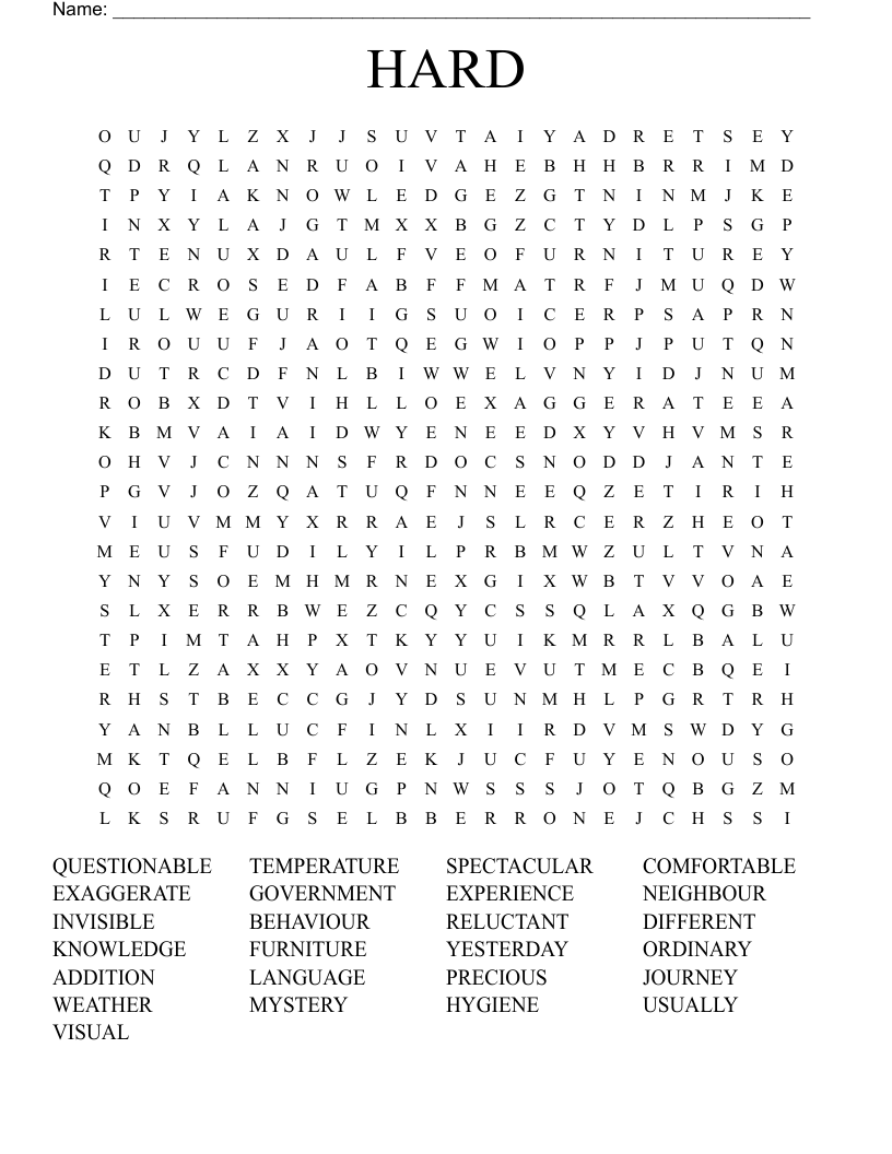 HARD Word Search WordMint HARD Word Search WordMint