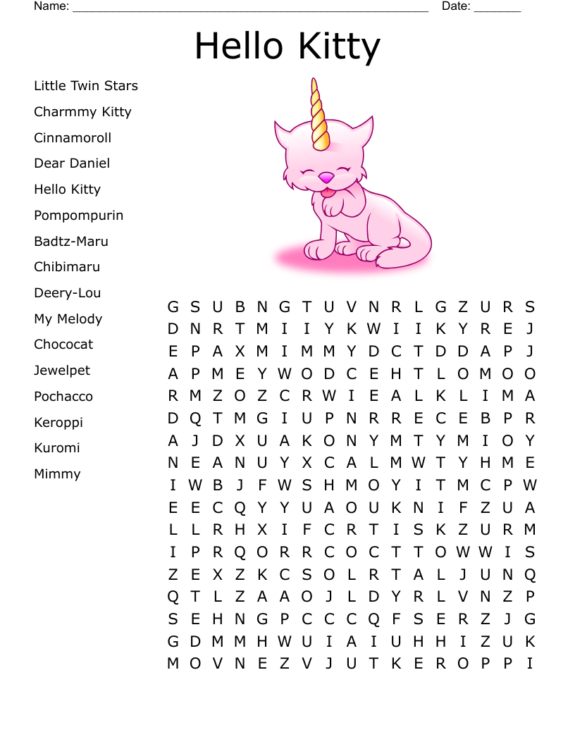 Hello Kitty Word Search WordMint Hello Kitty Word Search WordMint