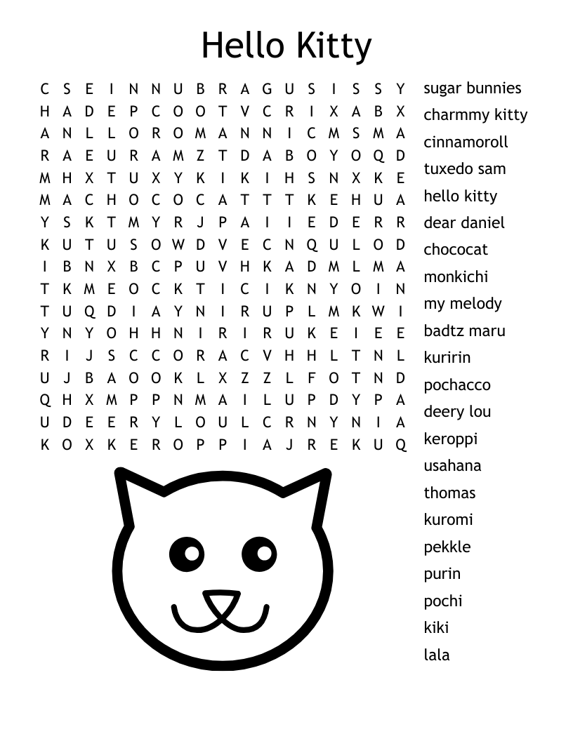 Hello Kitty Word Search WordMint Hello Kitty Word Search WordMint