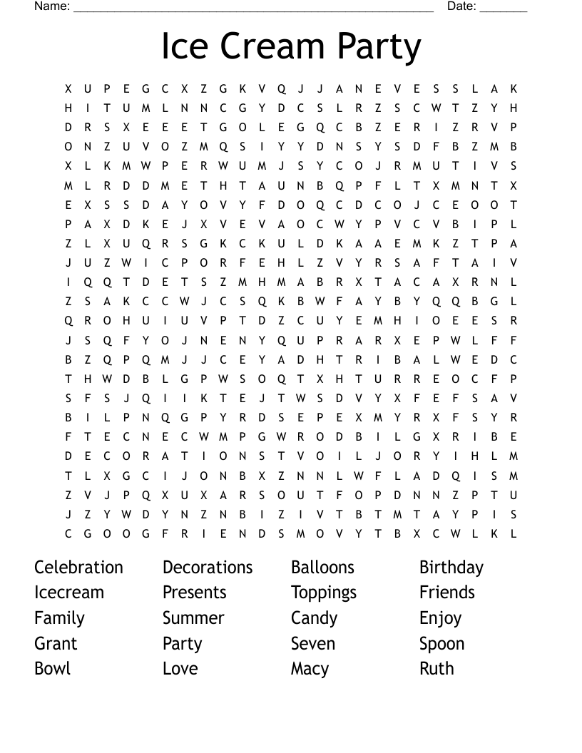 Ice Cream Party Word Search WordMint Ice Cream Party Word Search WordMint