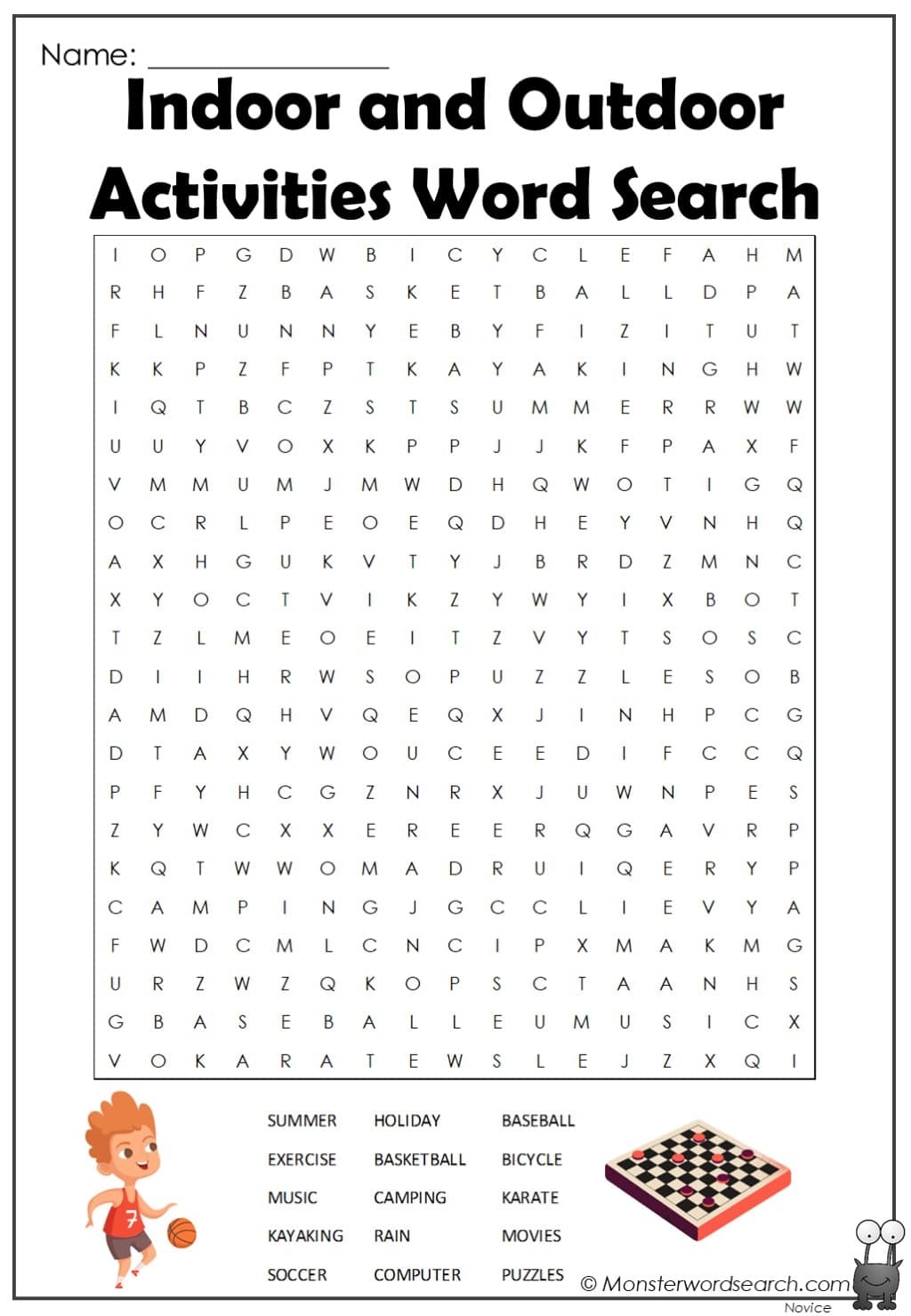 Indoor And Outdoor Activities Word Search Monster Word Search Indoor And Outdoor Activities Word Search Monster Word Search
