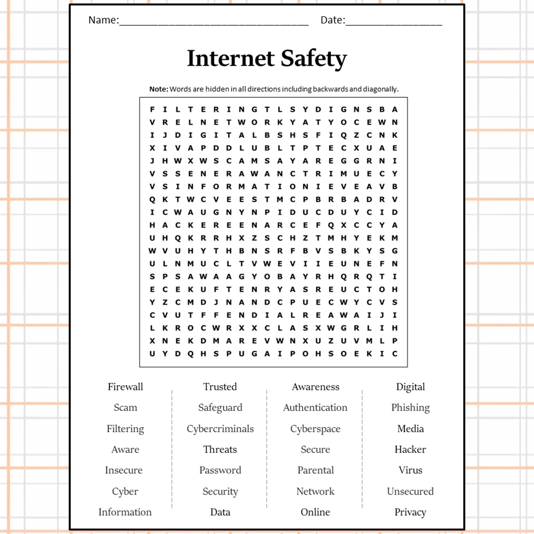 Internet Safety Word Search Puzzle Worksheet Activity PDF PrintableBazaar Internet Safety Word Search Puzzle Worksheet Activity PDF PrintableBazaar