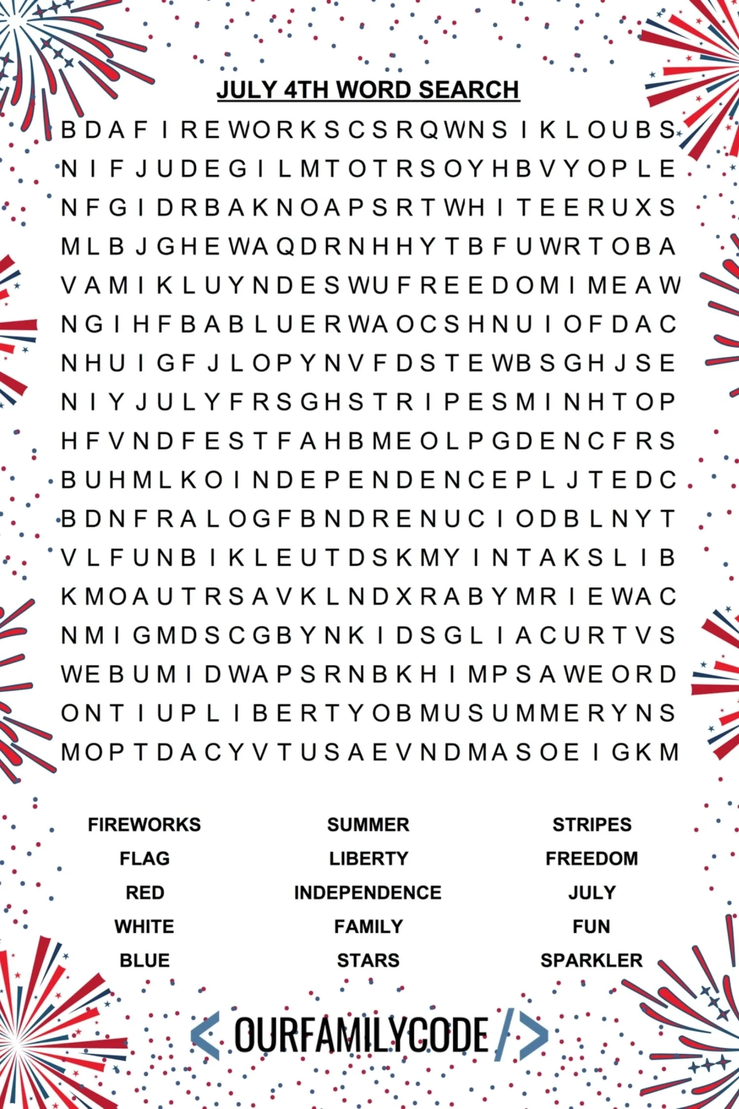 July 4th Word Search And Fireworks Coloring Pages Our Family Code July 4th Word Search And Fireworks Coloring Pages Our Family Code