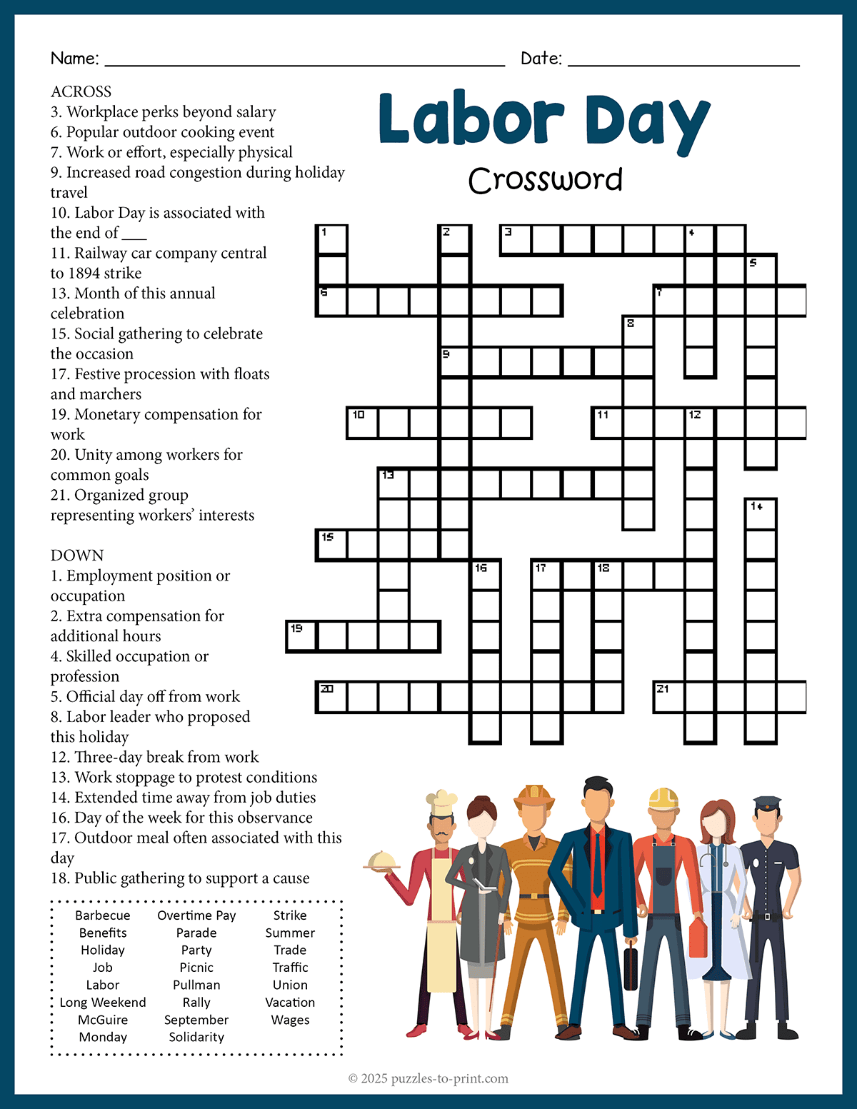 Labor Day Crossword Printable Labor Day Crossword Printable