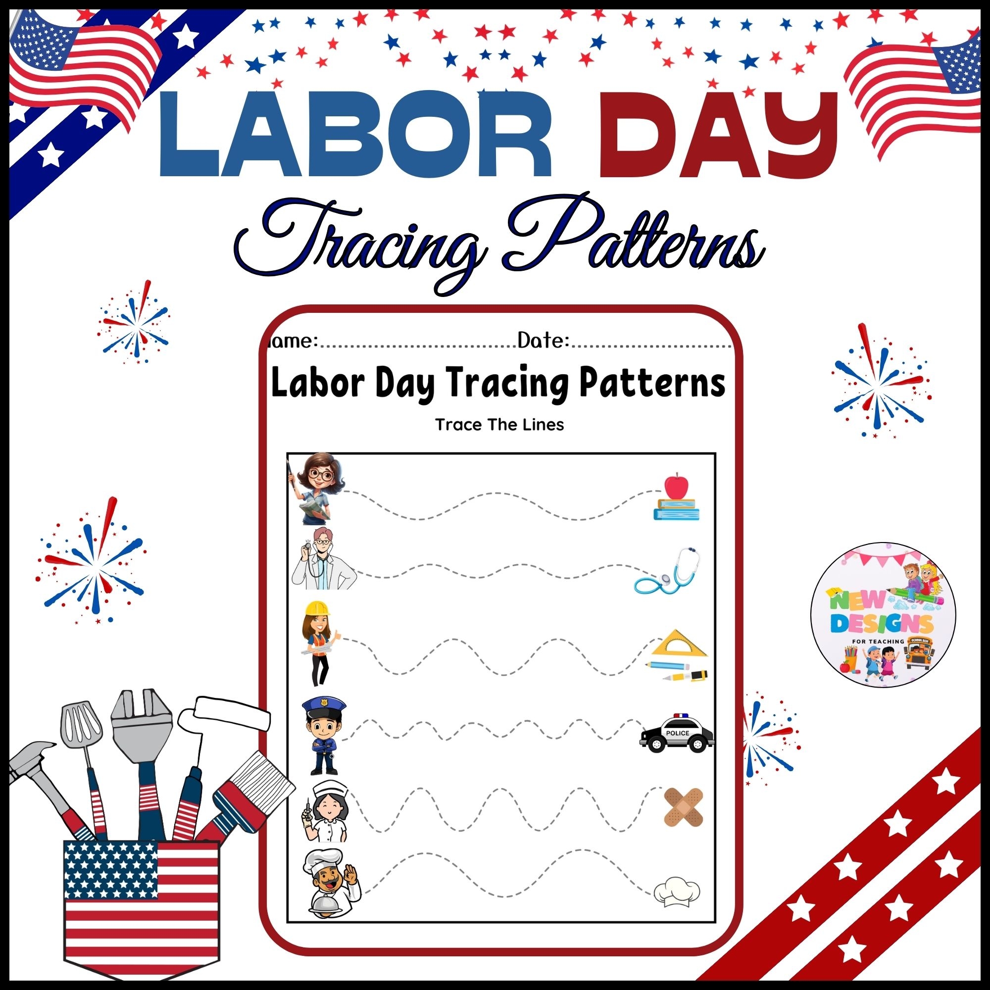 Labor Day Tracing Patterns Lines Printable Worksheets For Kids Made By Teachers Labor Day Tracing Patterns Lines Printable Worksheets For Kids Made By Teachers
