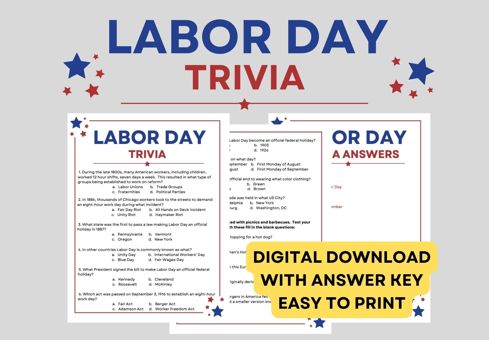 Labor Day Trivia And Answer Key Instant Digital Download PDF Etsy Labor Day Trivia And Answer Key Instant Digital Download PDF Etsy