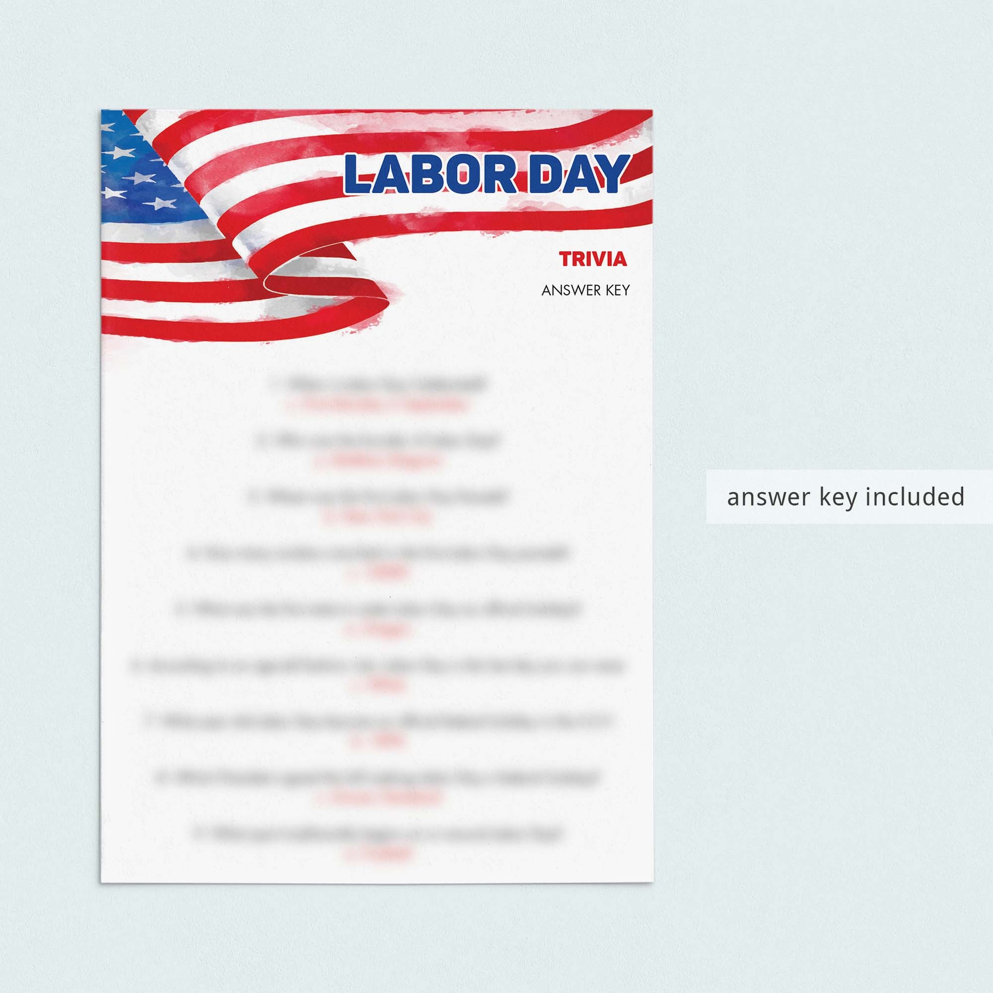 Labor Day Quiz Printable Labor Day Quiz Printable