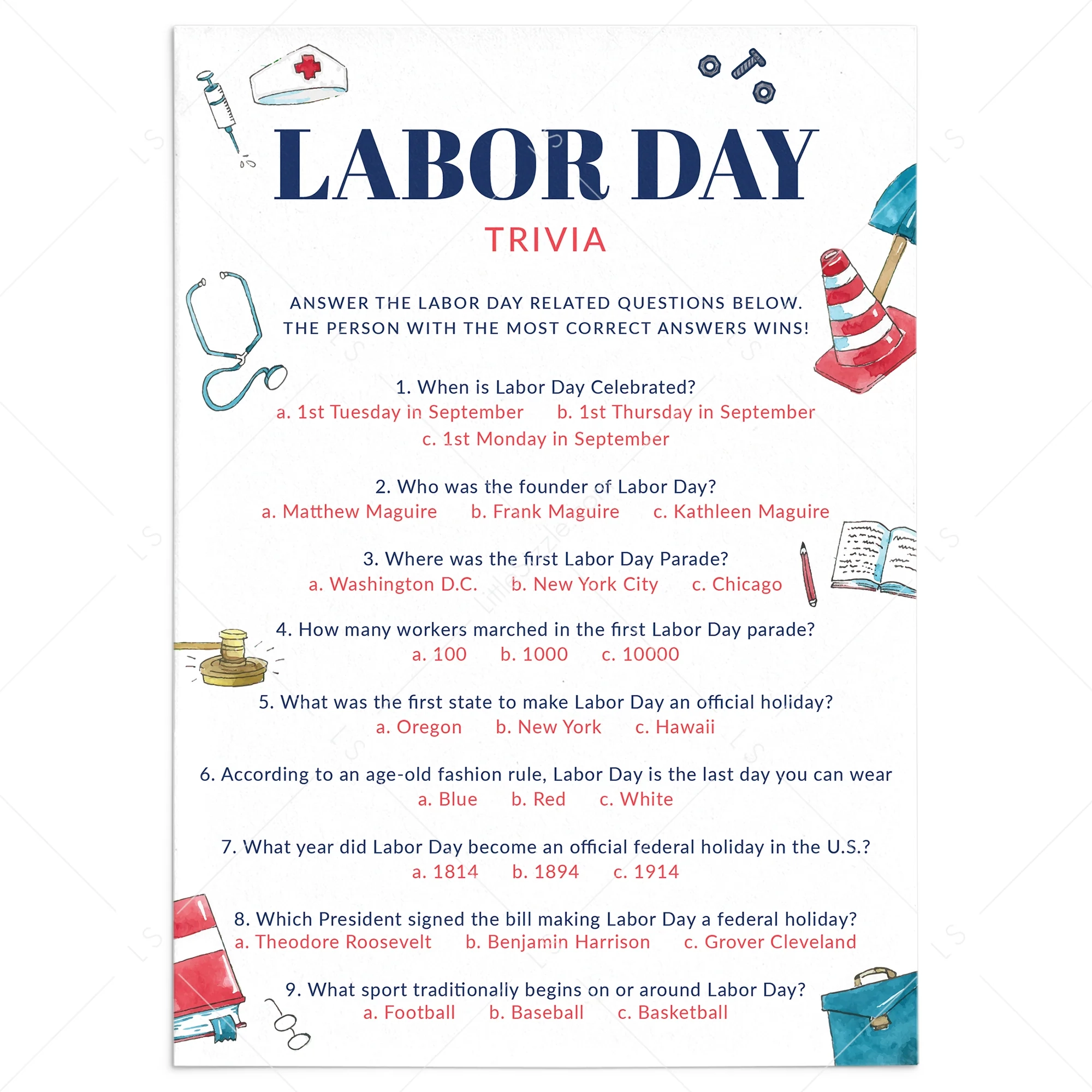 Labor Day Trivia With Answer Key Printable Labor Day Quiz For All Ages LittleSizzle Labor Day Trivia With Answer Key Printable Labor Day Quiz For All Ages LittleSizzle