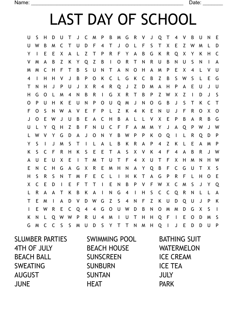 LAST DAY OF SCHOOL Word Search WordMint LAST DAY OF SCHOOL Word Search WordMint