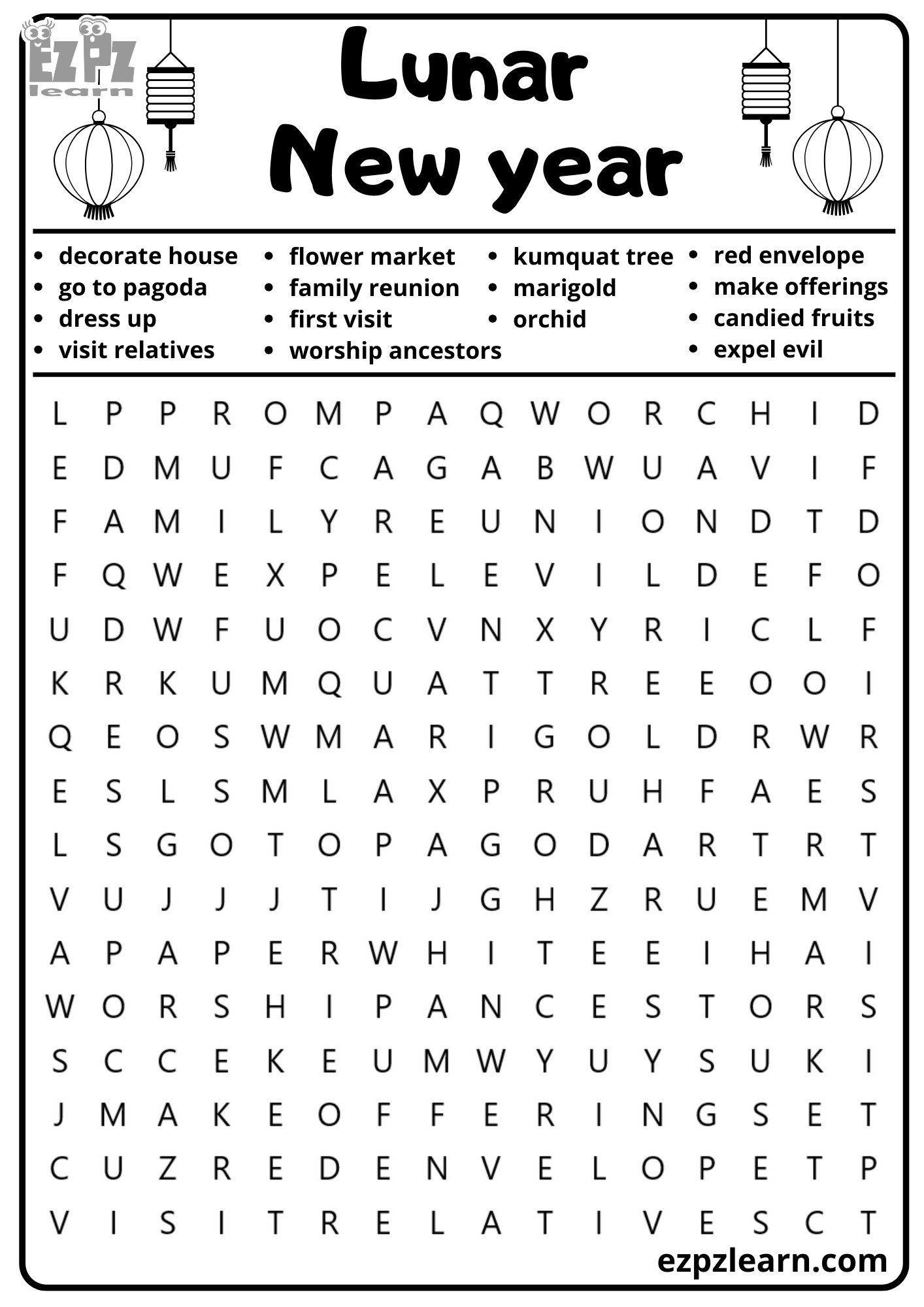 Chinese New Year Word Search Printable Chinese New Year Word Search Printable