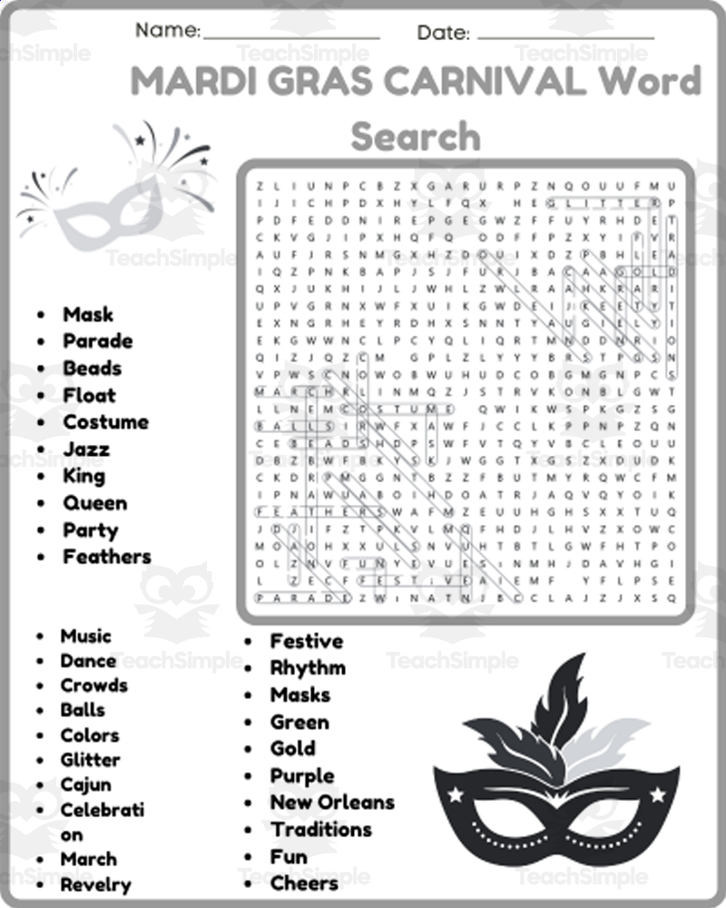 Carnival Word Search Printable Carnival Word Search Printable