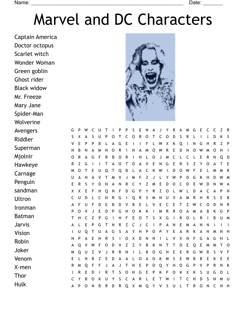 Marvel Characters Word Search WordMint Marvel Characters Word Search WordMint
