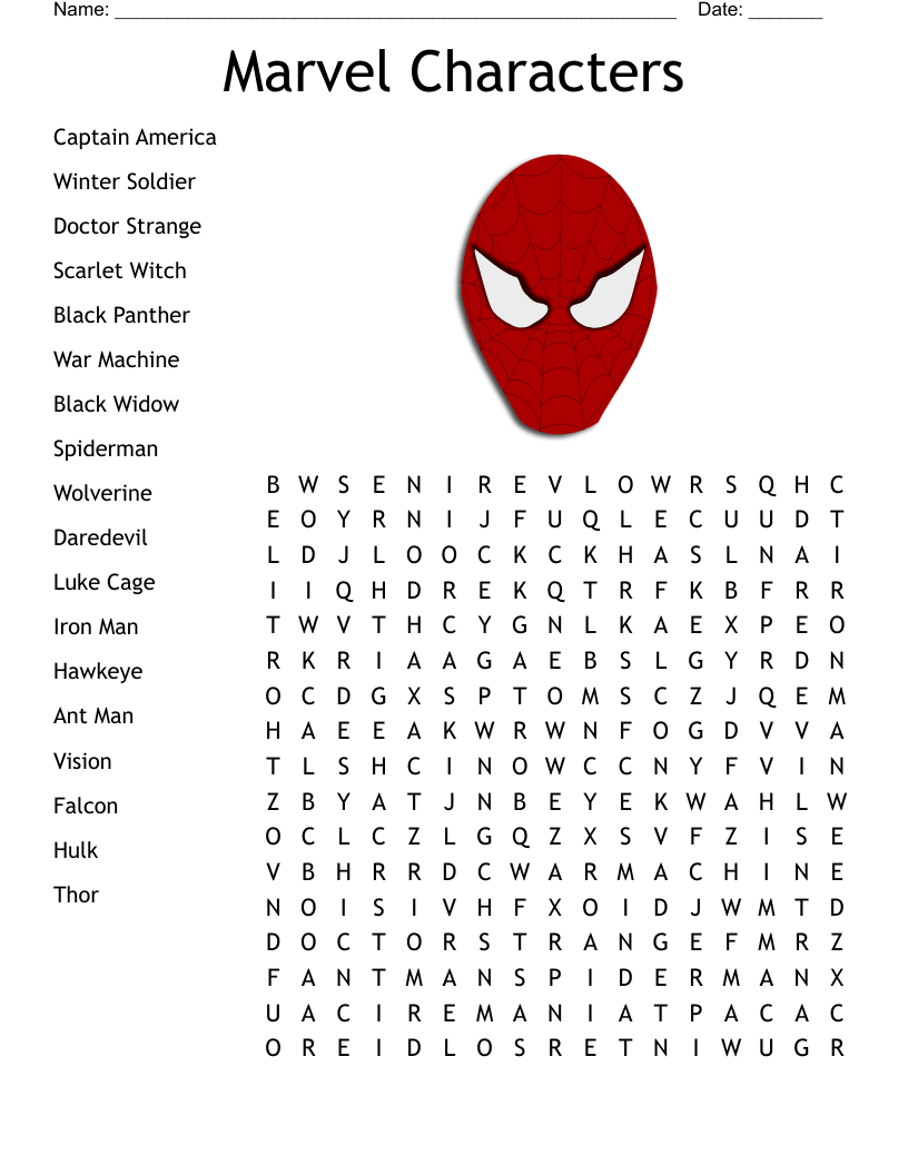 Superhero Word Search Free Printable