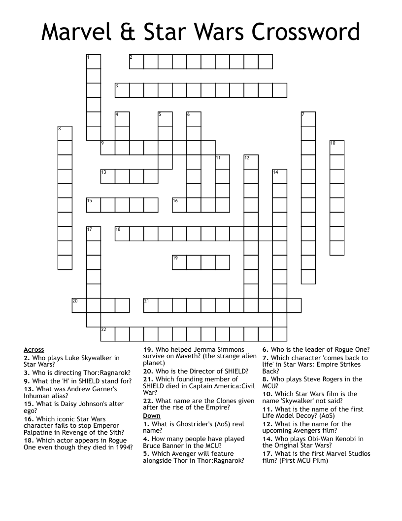 Marvel Star Wars Crossword WordMint Marvel Star Wars Crossword WordMint