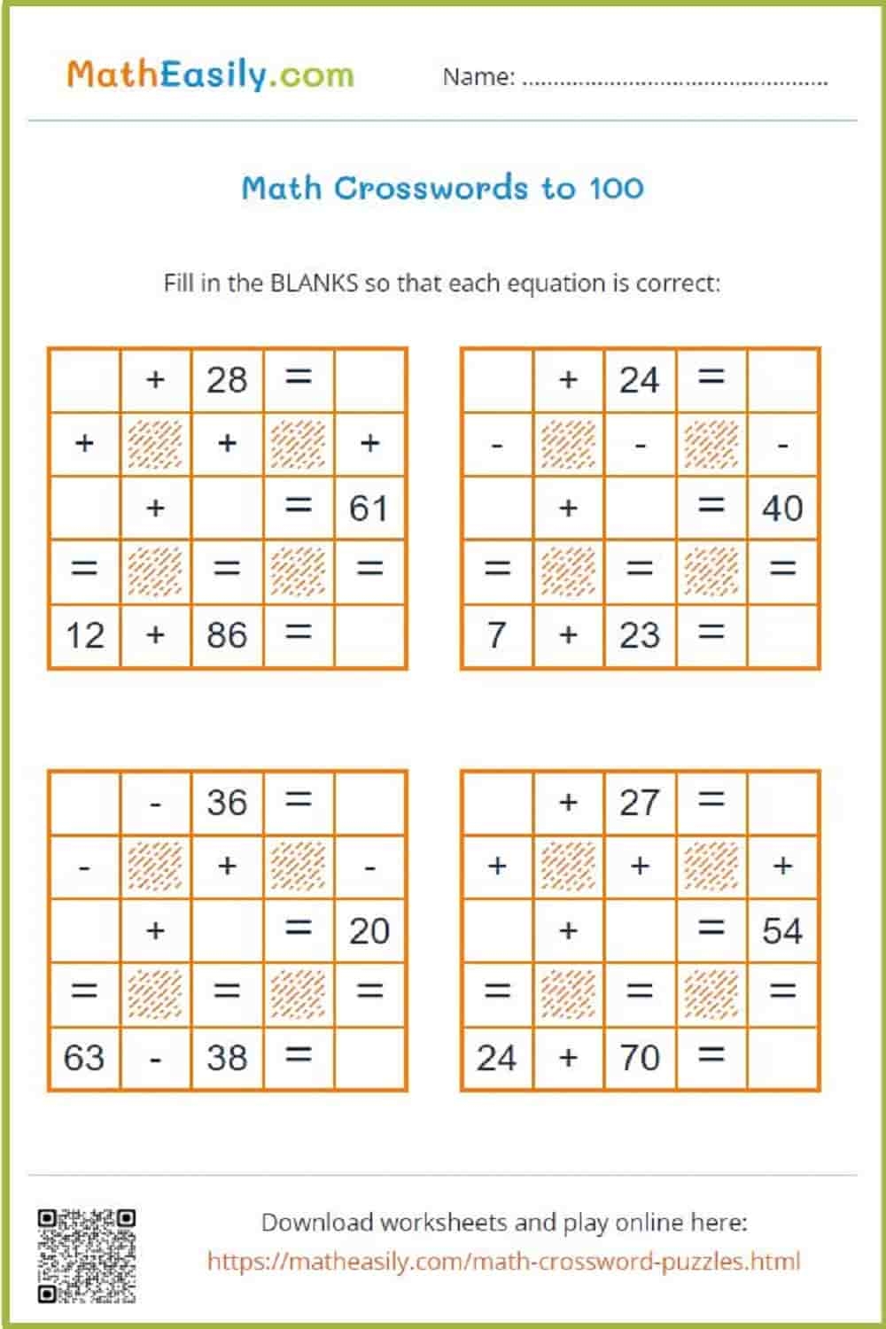 Math Word Puzzles Printable