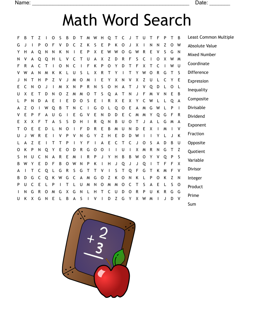 Math Word Search For 2nd And 3rd Grade WordMint