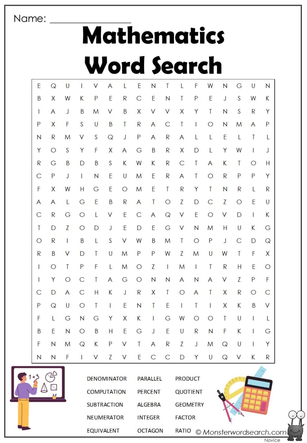 Mathematics Word Search Monster Word Search Mathematics Word Search Monster Word Search