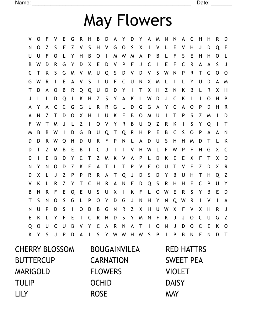 May Flowers Word Search WordMint May Flowers Word Search WordMint
