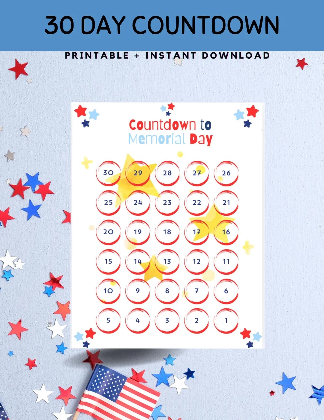 Memorial Day Countdown Calendar Patriotic Kids Activity PDF Download Etsy