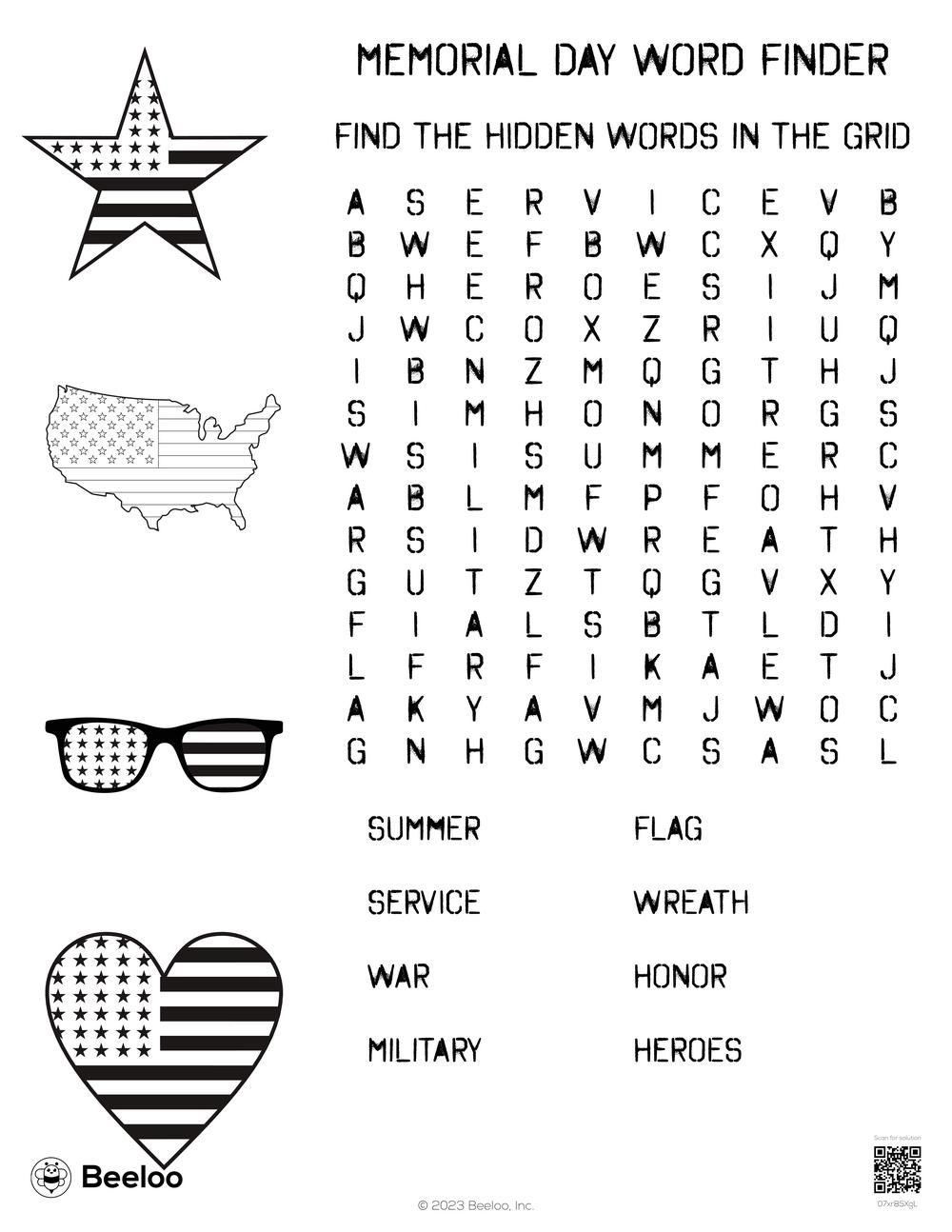 Memorial Day themed Word Searches Beeloo Printable Crafts And Memorial Day themed Word Searches Beeloo Printable Crafts And