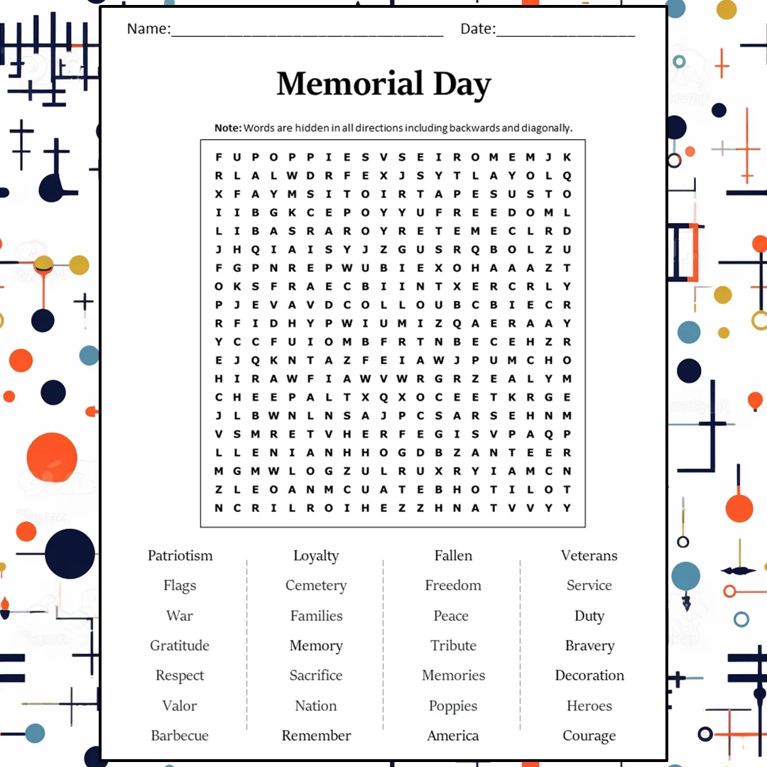 Printable Memorial Day Word Search Puzzles Printable Memorial Day Word Search Puzzles