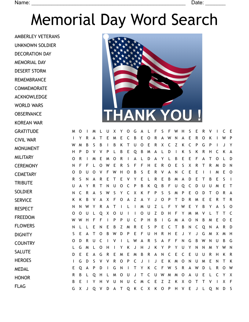 Memorial Day Word Search WordMint Memorial Day Word Search WordMint