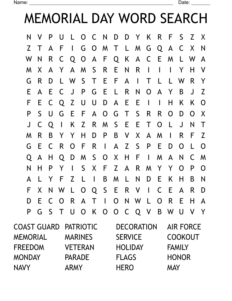 MEMORIAL DAY WORD SEARCH WordMint MEMORIAL DAY WORD SEARCH WordMint