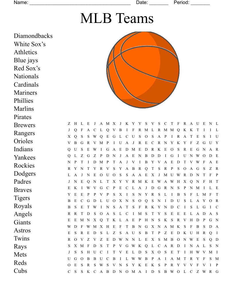 MLB Teams Word Search WordMint MLB Teams Word Search WordMint