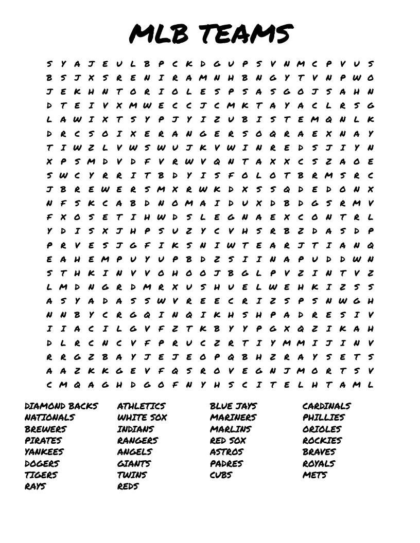 MLB TEAMS Word Search WordMint MLB TEAMS Word Search WordMint