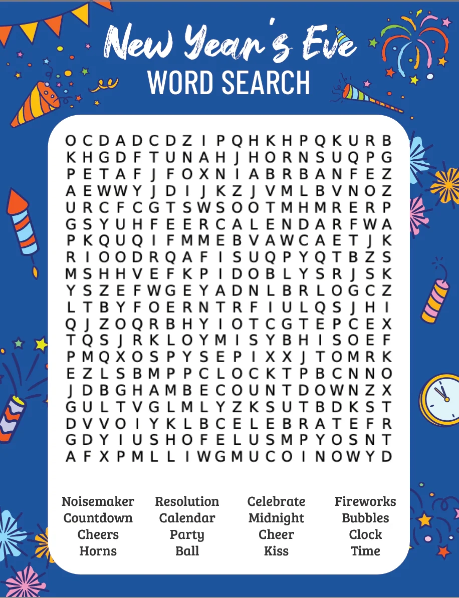 New Year s Eve Word Search Play Party Plan New Year s Eve Word Search Play Party Plan