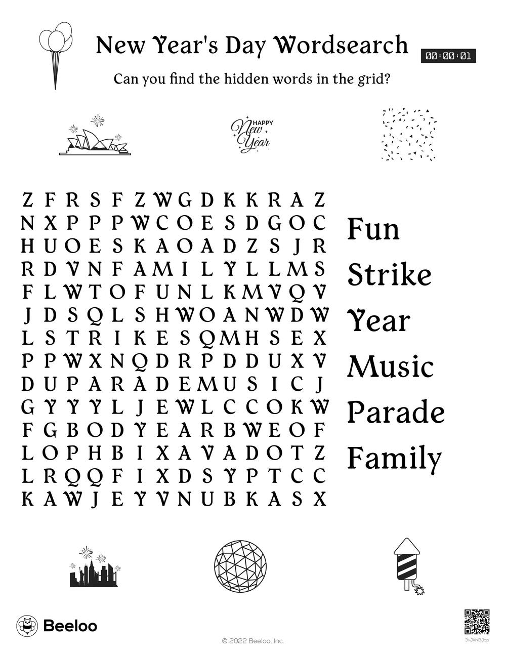 New Year themed Word Searches Beeloo Printable Crafts And Activities For Kids New Year themed Word Searches Beeloo Printable Crafts And Activities For Kids