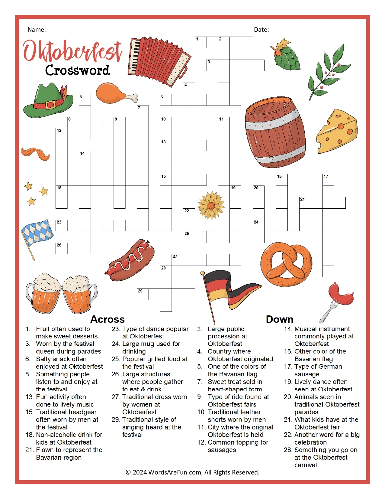 October Crossword Puzzle Printable October Crossword Puzzle Printable