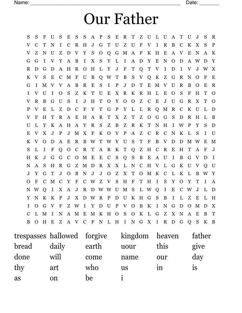 Our Father Prayer Word Search WordMint Our Father Prayer Word Search WordMint