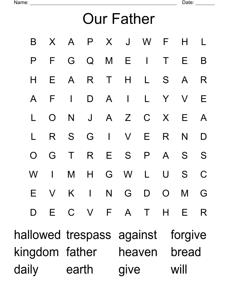 Our Father Word Search WordMint Our Father Word Search WordMint