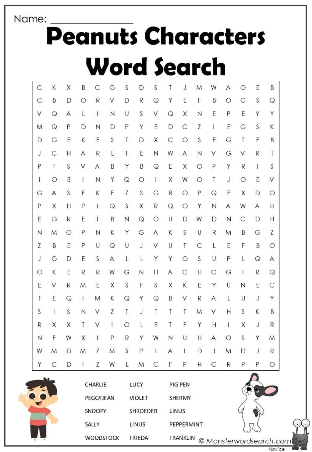 Peanuts Characters Word Search Monster Word Search Peanuts Characters Word Search Monster Word Search