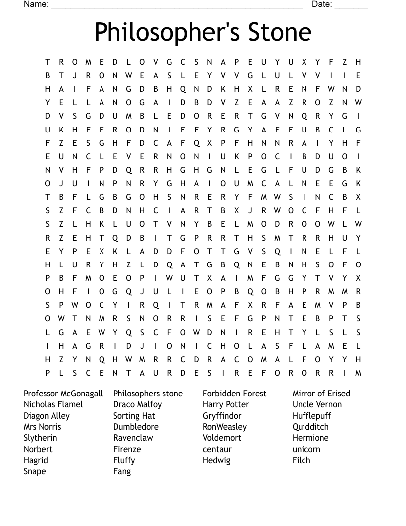 Philosopher s Stone Word Search WordMint Philosopher s Stone Word Search WordMint