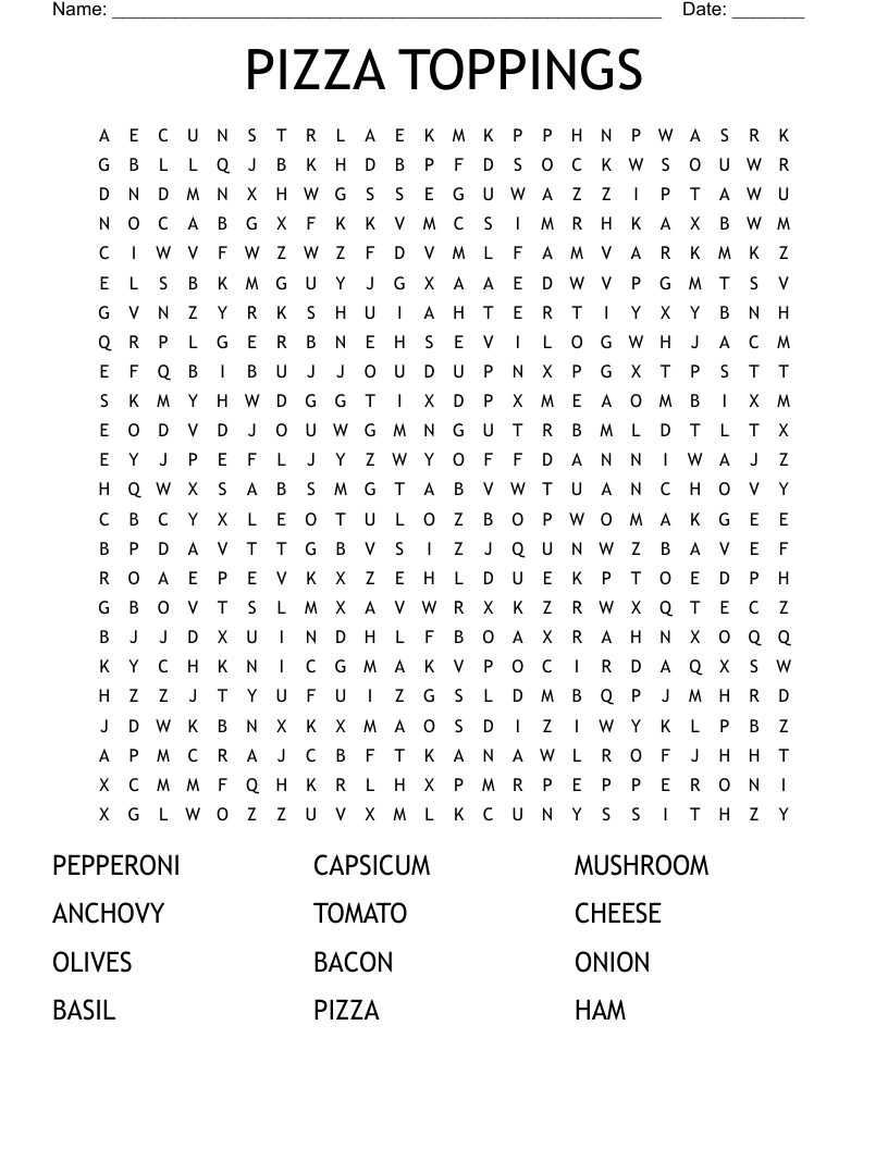 PIZZA TOPPINGS Word Search WordMint PIZZA TOPPINGS Word Search WordMint