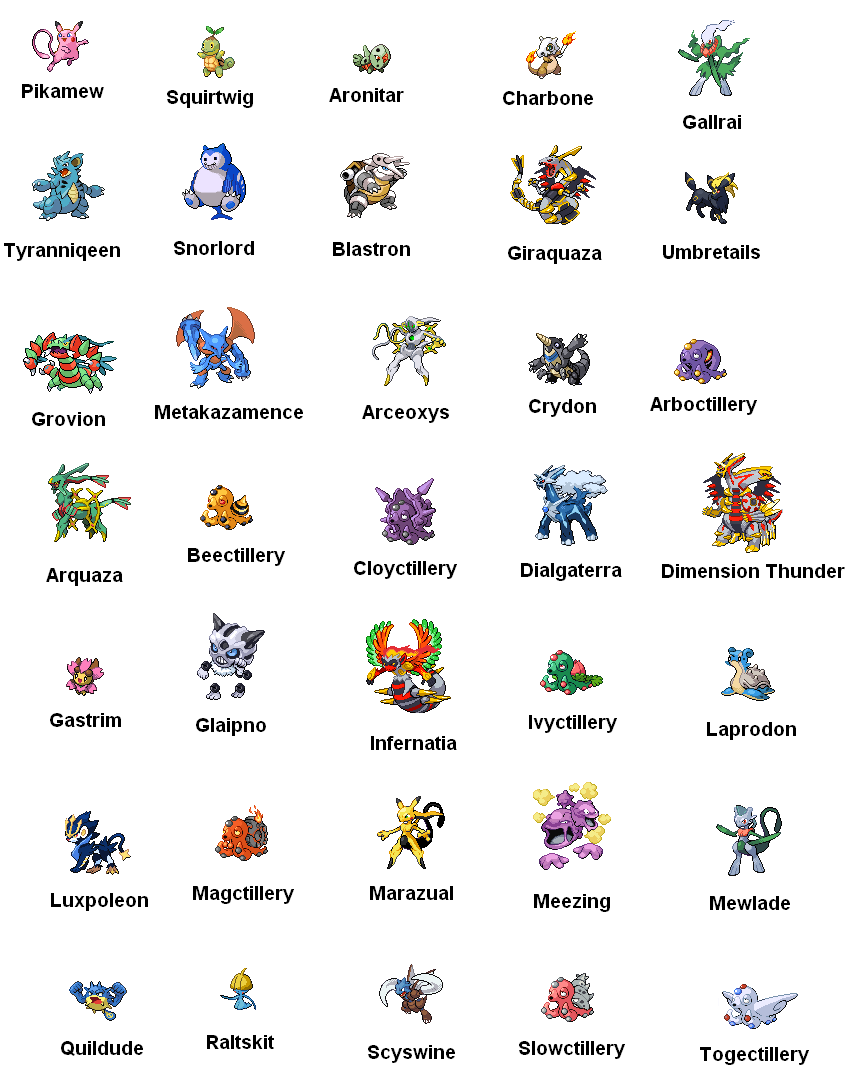 Printable List Of Pokemon Names