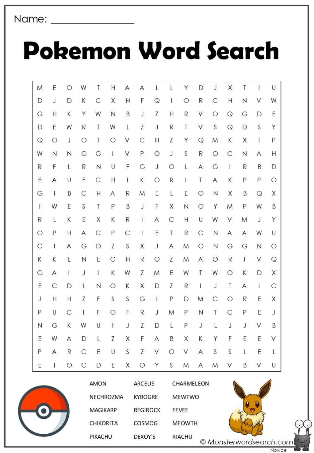 Pokemon Word Search Monster Word Search Pokemon Word Search Monster Word Search