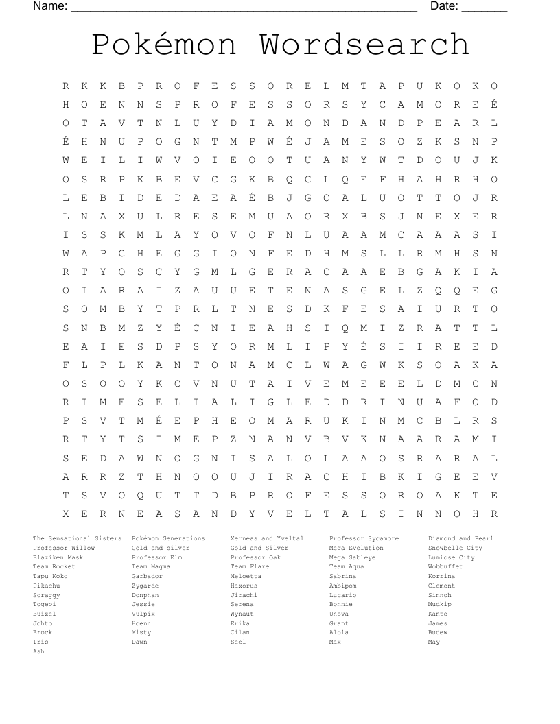 Pokemon Word Search WordMint Pokemon Word Search WordMint
