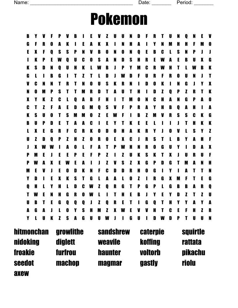 Pokemon Word Search Free Printable Pokemon Word Search Free Printable