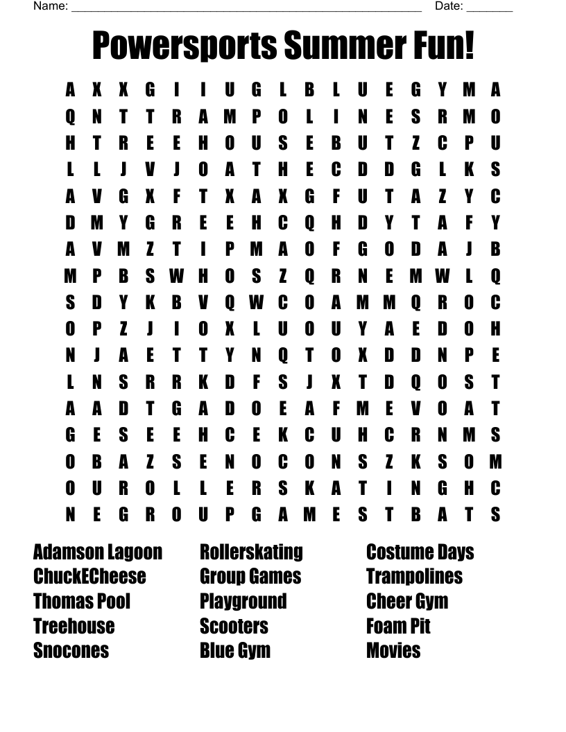 Powersports Summer Fun Word Search WordMint Powersports Summer Fun Word Search WordMint