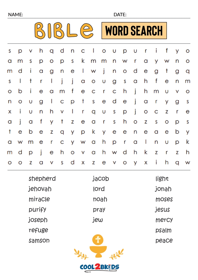Printable Bible Word Search Puzzles For Kids