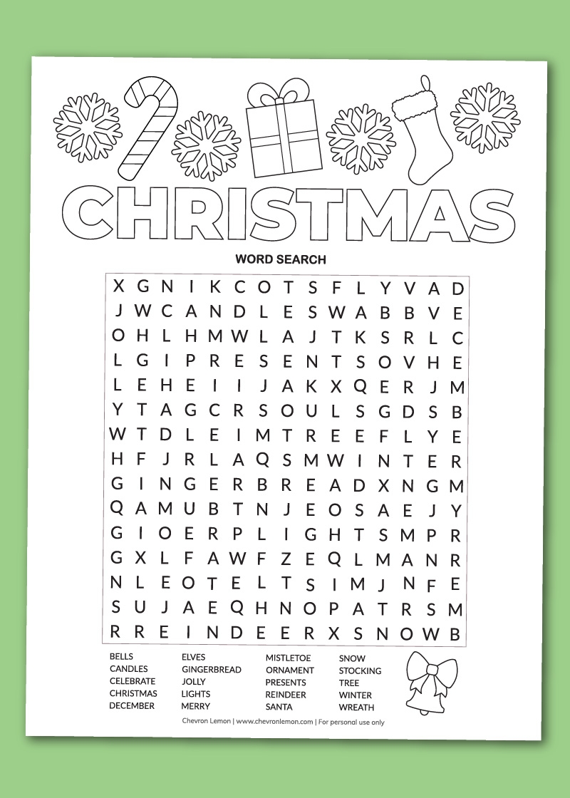 Printable Christmas Word Search Chevron Lemon Printable Christmas Word Search Chevron Lemon