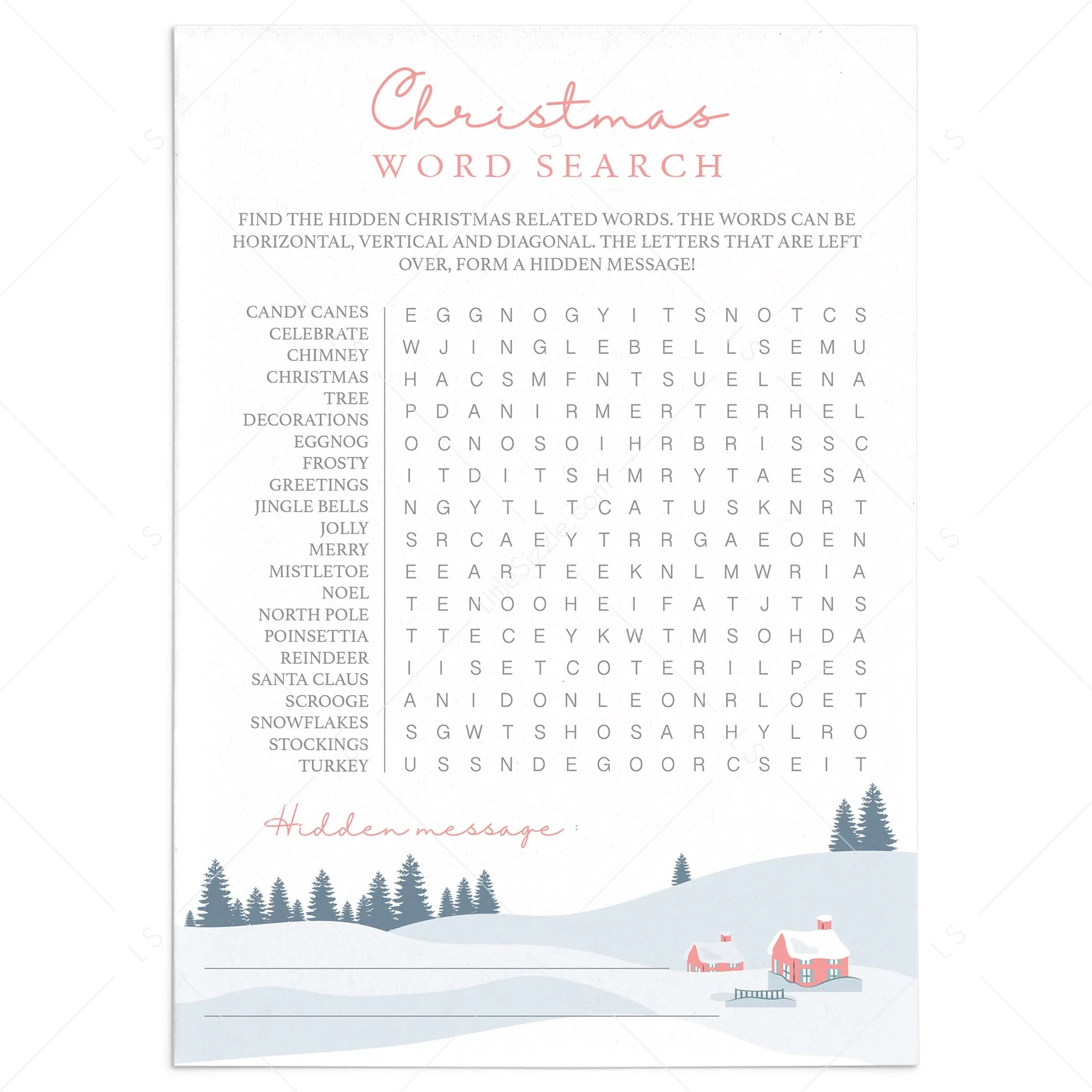 Printable Christmas Word Search For Kids And Adults Instant Download LittleSizzle Printable Christmas Word Search For Kids And Adults Instant Download LittleSizzle