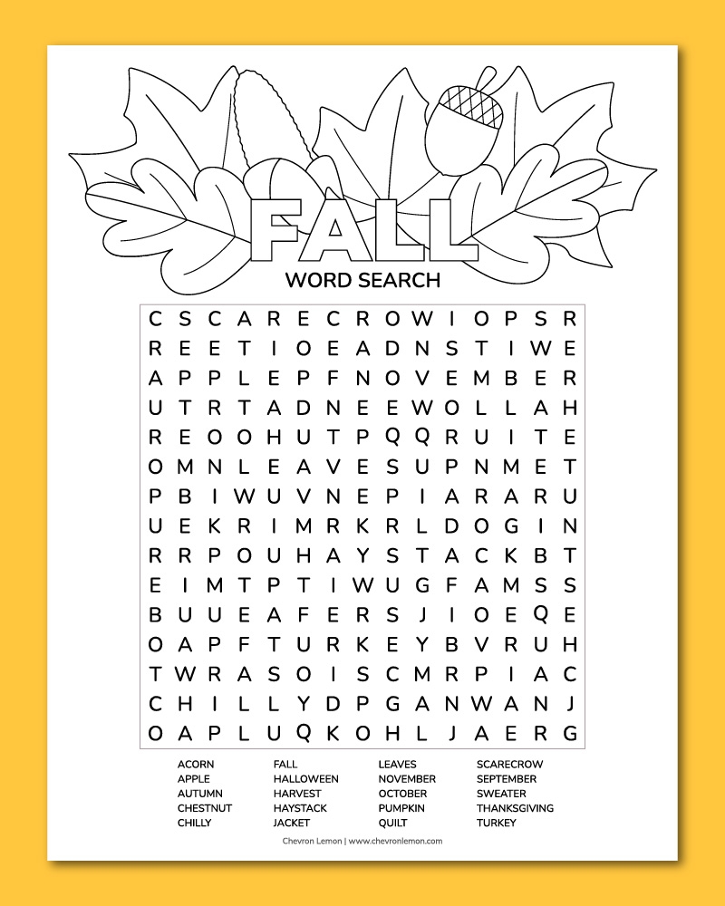 Free Printable Word Searches For Kids Fall