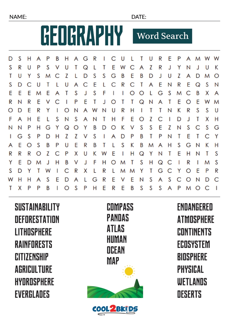 Printable Geography Word Search Cool2bKids Printable Geography Word Search Cool2bKids