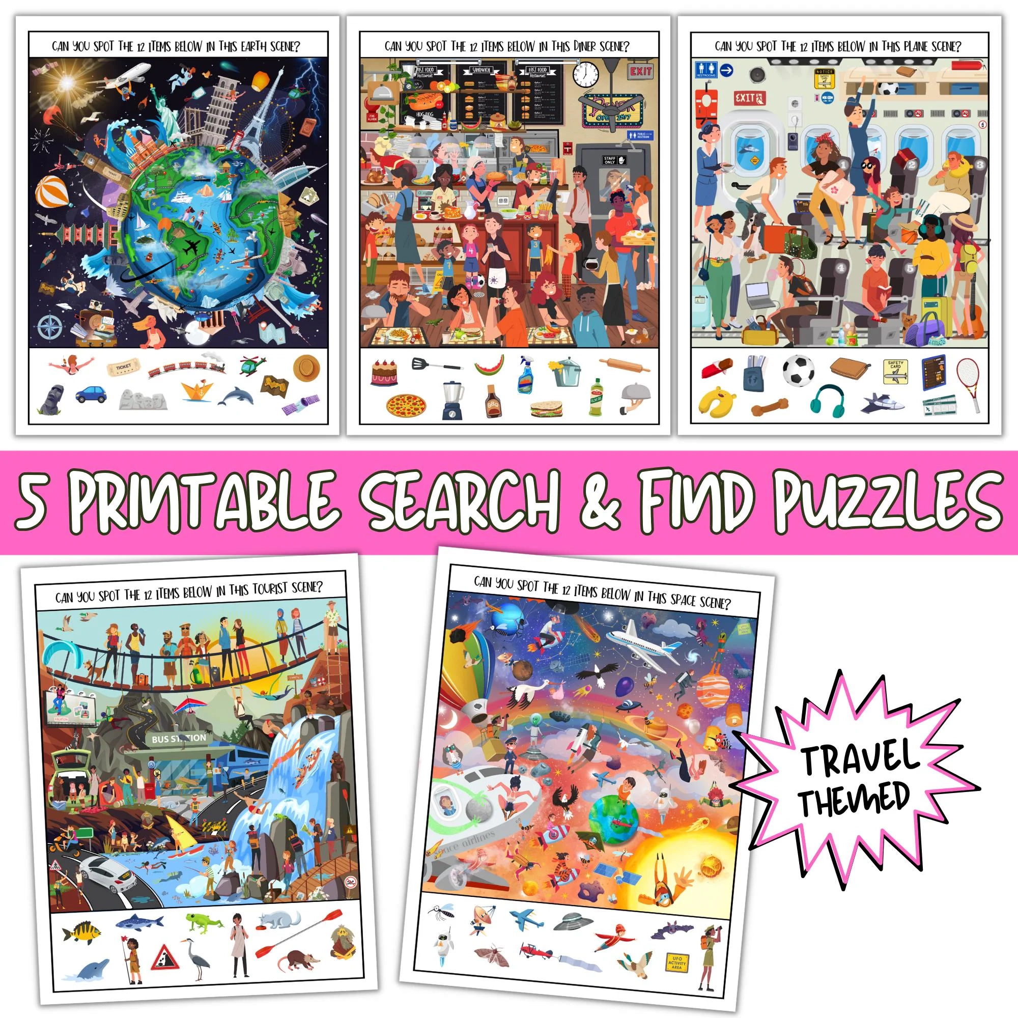 Printable Travel Search Find Games Hidden Picture Puzzles For Kids Seek And Find Activities Instant Download PDF Set Etsy