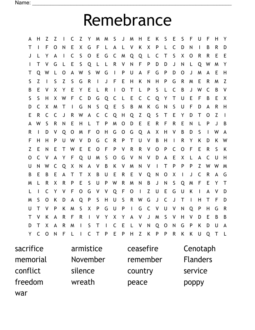 Remembrance Day Word Search WordMint Remembrance Day Word Search WordMint