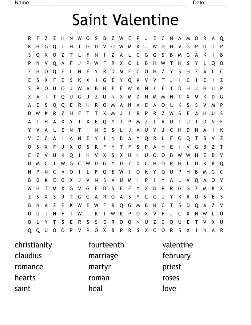 Saint Valentine Word Search WordMint Saint Valentine Word Search WordMint